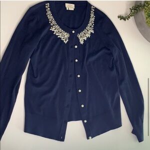 Kate Spade Navy Pearl Embellished Cardigan sweater small women’s top